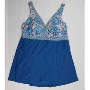 Beach Diva Swim Dress One Piece Swimsuit Womens 20W Blue Floral Paisley
